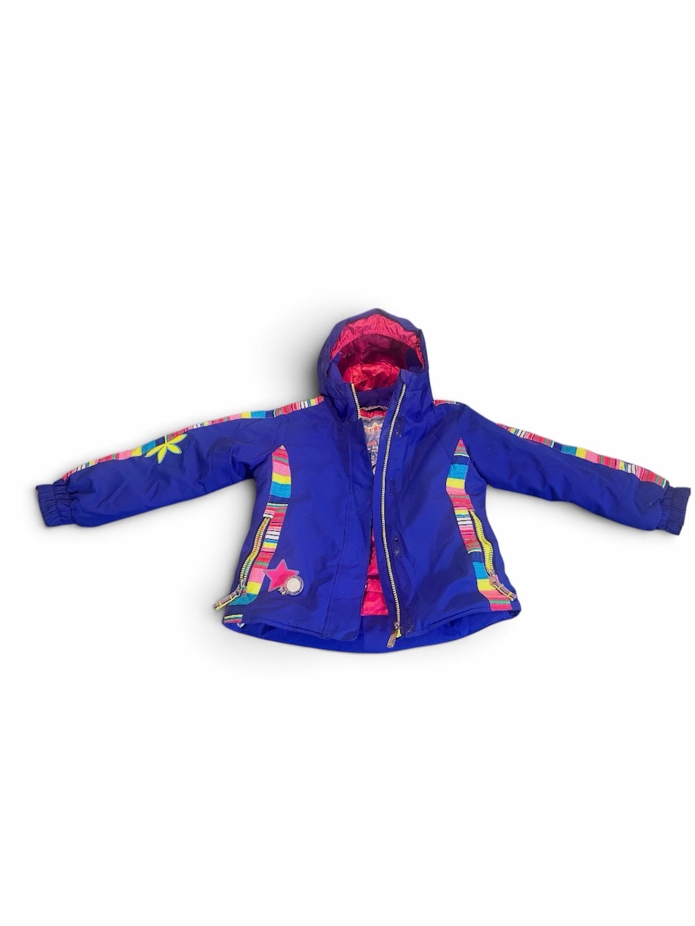 Obermeyer Kids' Bright Purple Hooded Raincoat with Rainbow Stripes